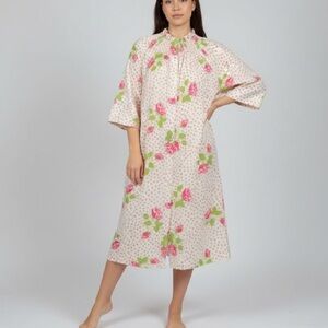 Vintage 60s Models Coat Floral House Dress Size L 14 Snap Smocked Lounge Robe